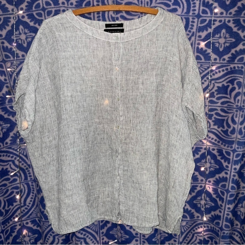 NWOT Tahari 100% linen grey woman’s shirt